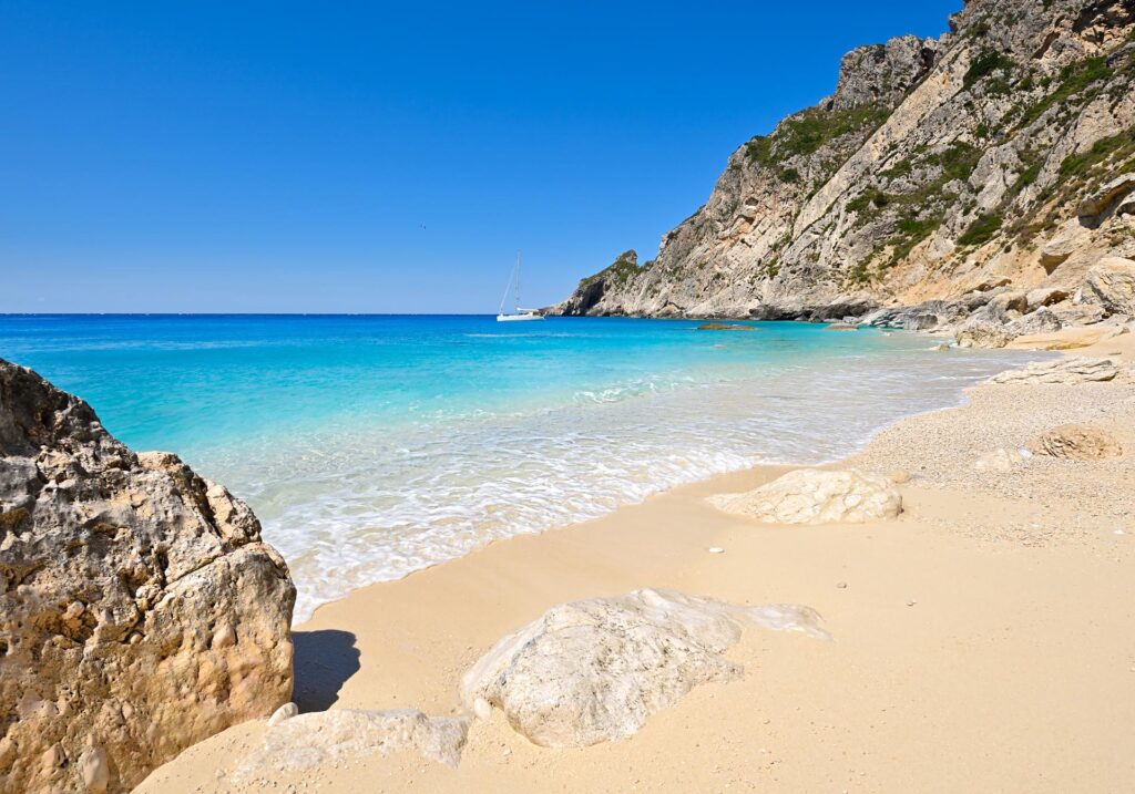 Nereides Yachting Corfu sandy beach with cliffs view